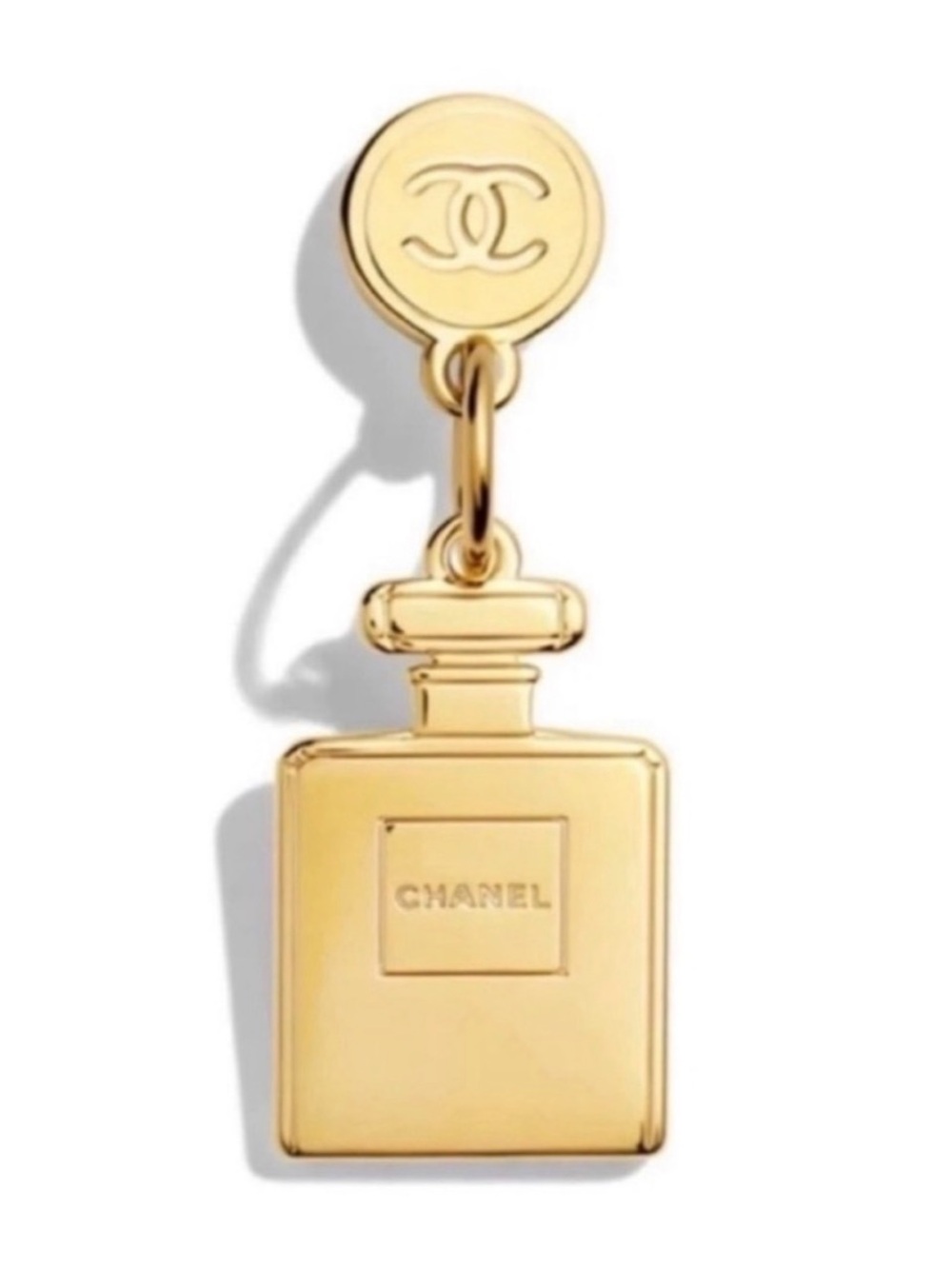 Authentic Chanel Beauty Gold Perfume Bottle & CC Charm